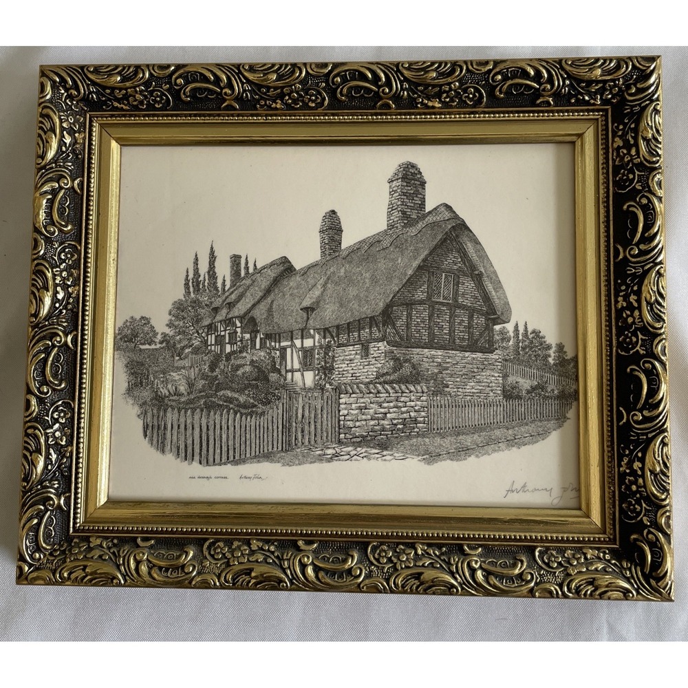 Vintage Anthony Johns Signed Art Anne Hathaway's Cottage Gold Gilt Frame - Picture 1 of 10